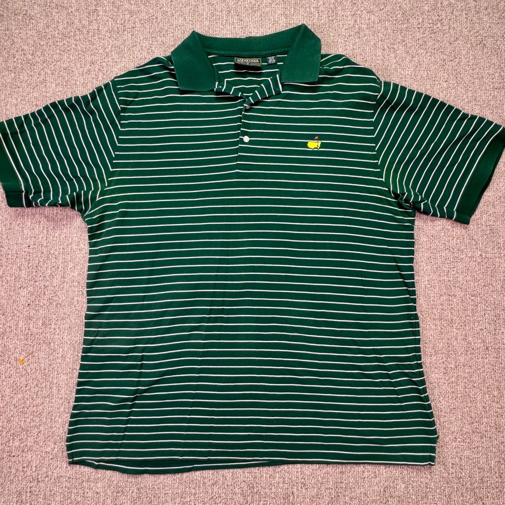 Masters Collection Mens XL‎ Green White Striped Pima Cotton Golf Polo Shirt